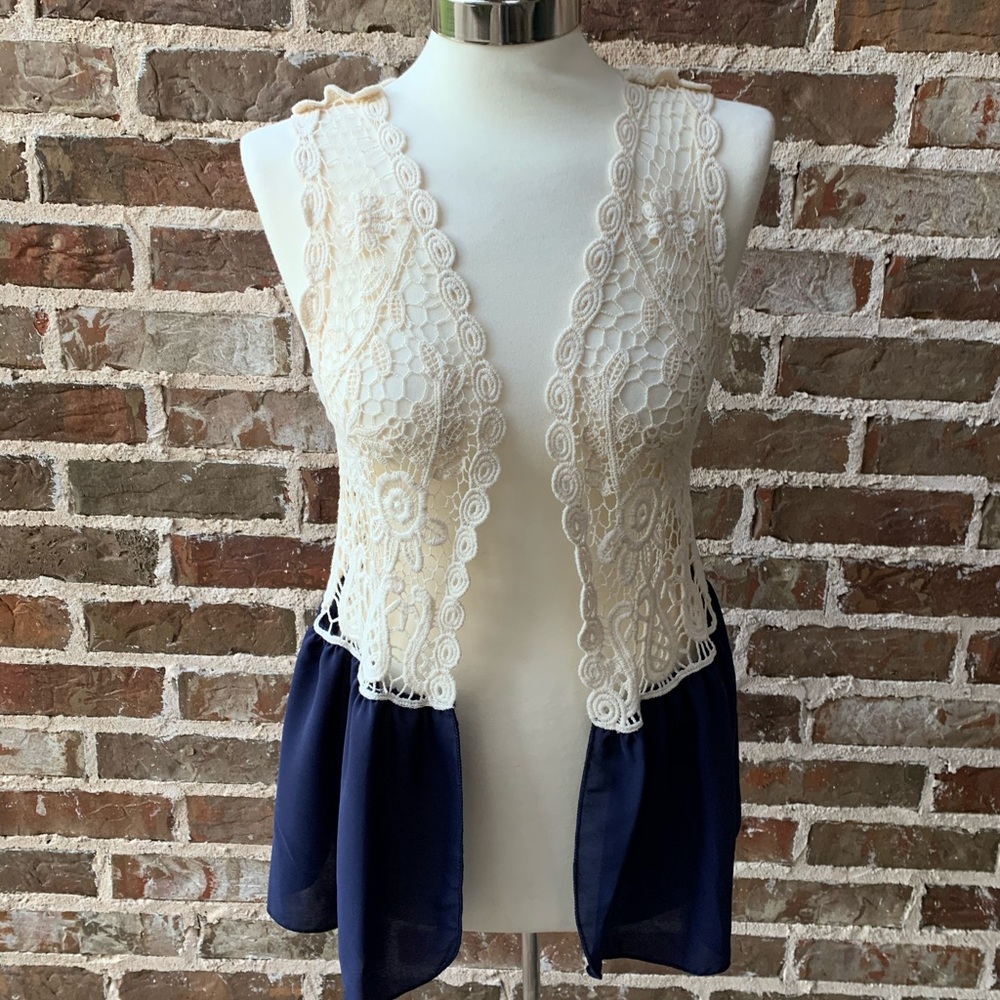 Cream/Navy Crochet Vest - Miley and Molly